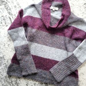 Ann Taylor LOFT striped alpaca/wool/mohair blend cowl neck sweater
